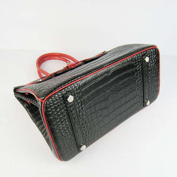 High Quality Fake Hermes Birkin 35CM Crocodile Veins Leather Bag Red/Black 6089 - Click Image to Close